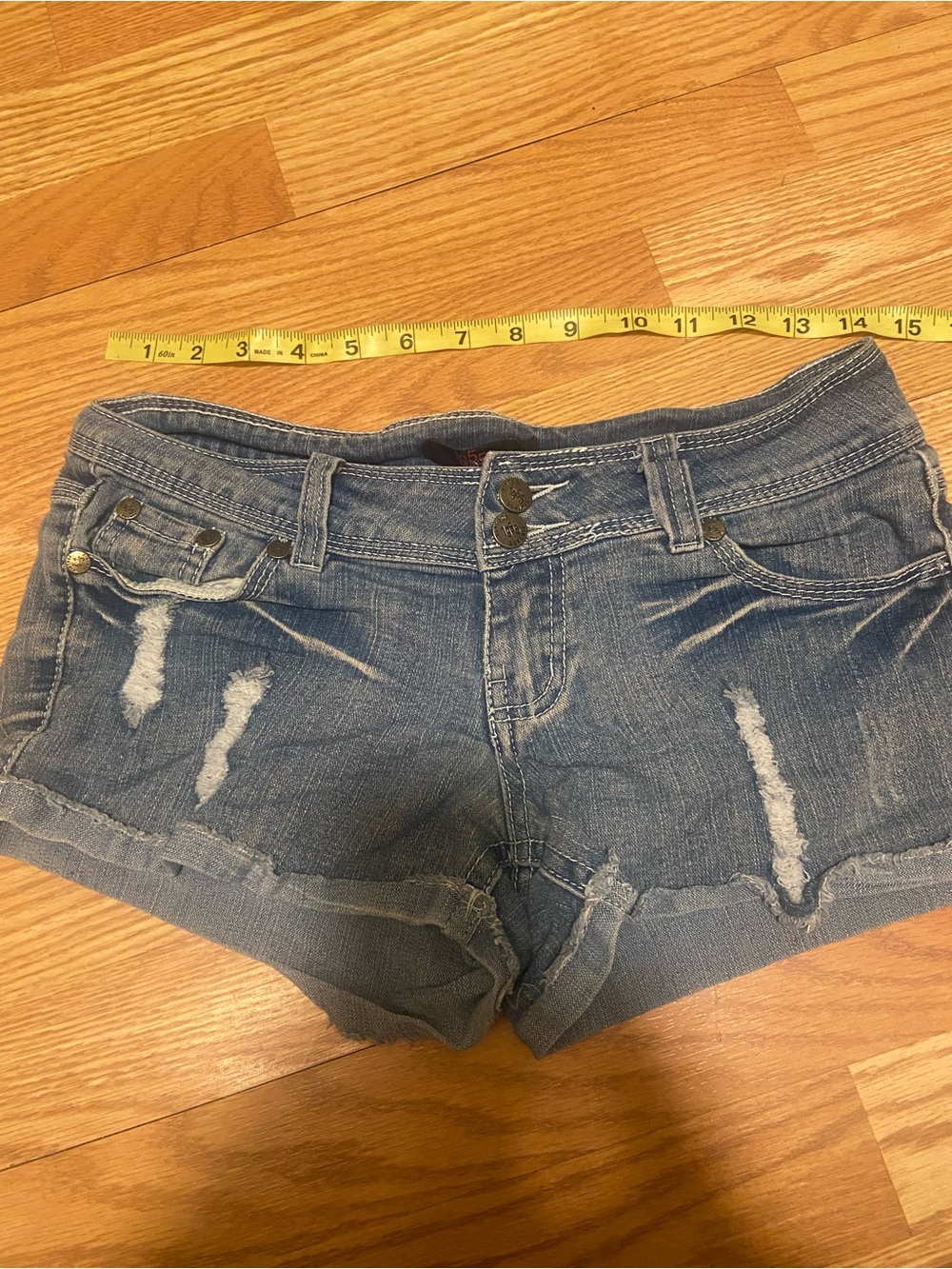 1955 Vintage Distressed Blue Denim Jean Shorts
